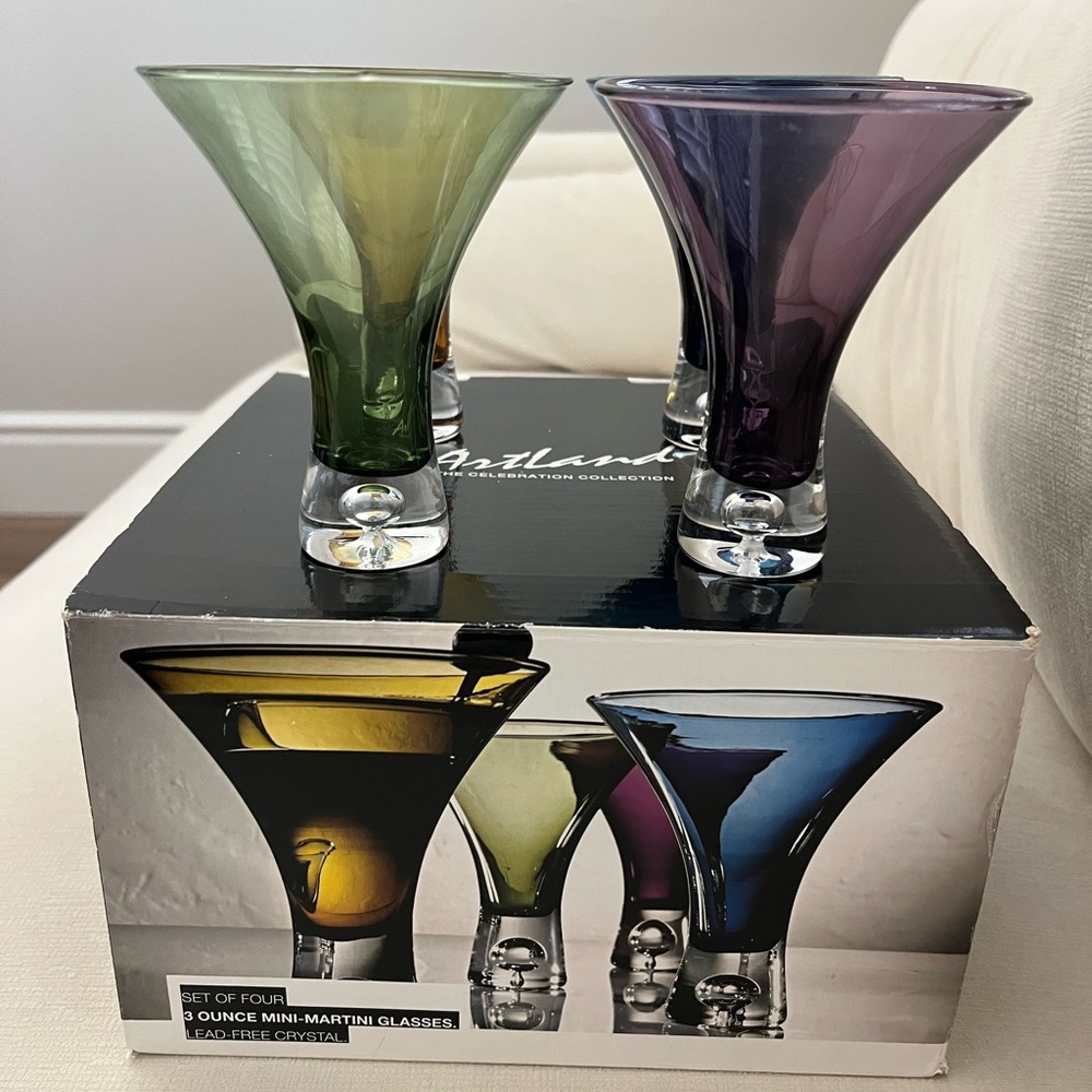 Artland Set of Four Mini Martini Glasses - Green, Purple, Blue, Yellow